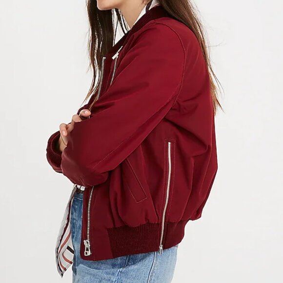Madewell Side-Zip Bomber Jacket, Dusty Burgundy, Size Small - Picture 2 of 6